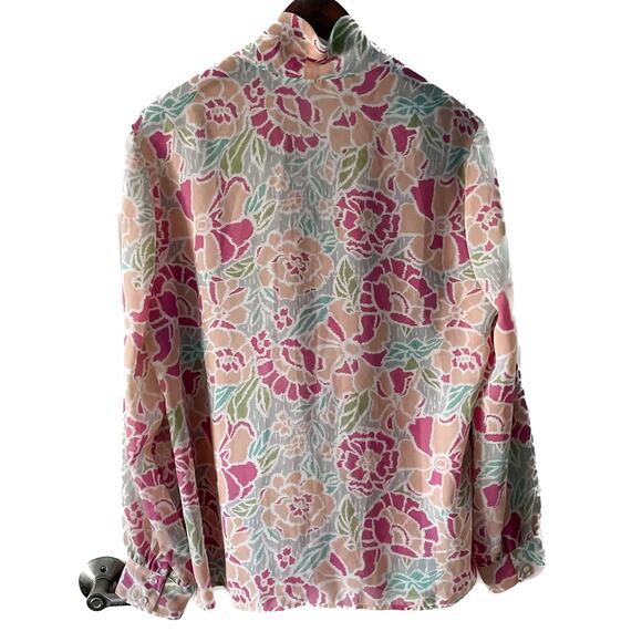 Vintage sheer floral secretary blouse sailor knot/p---y bow 🎀 size XL 16 - Picture 8 of 12